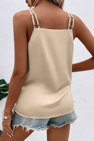 Apricot Wrap V Neck Ruched Satin Cami Top-1