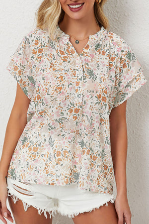 Multicolor Floral Mandarin Collar Top-0
