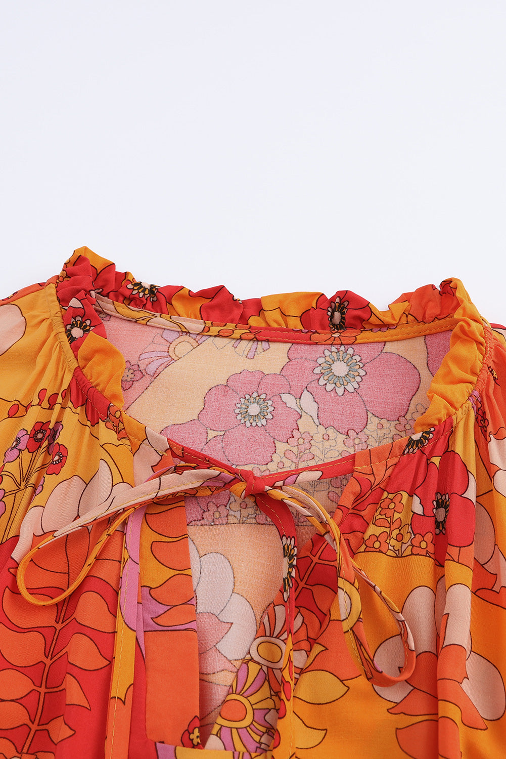Orange Boho Floral Smocked Waist Maxi Dress with Slit-12