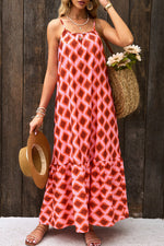 Red Geometric Print Loose Fit Sleeveless Maxi Dress-5