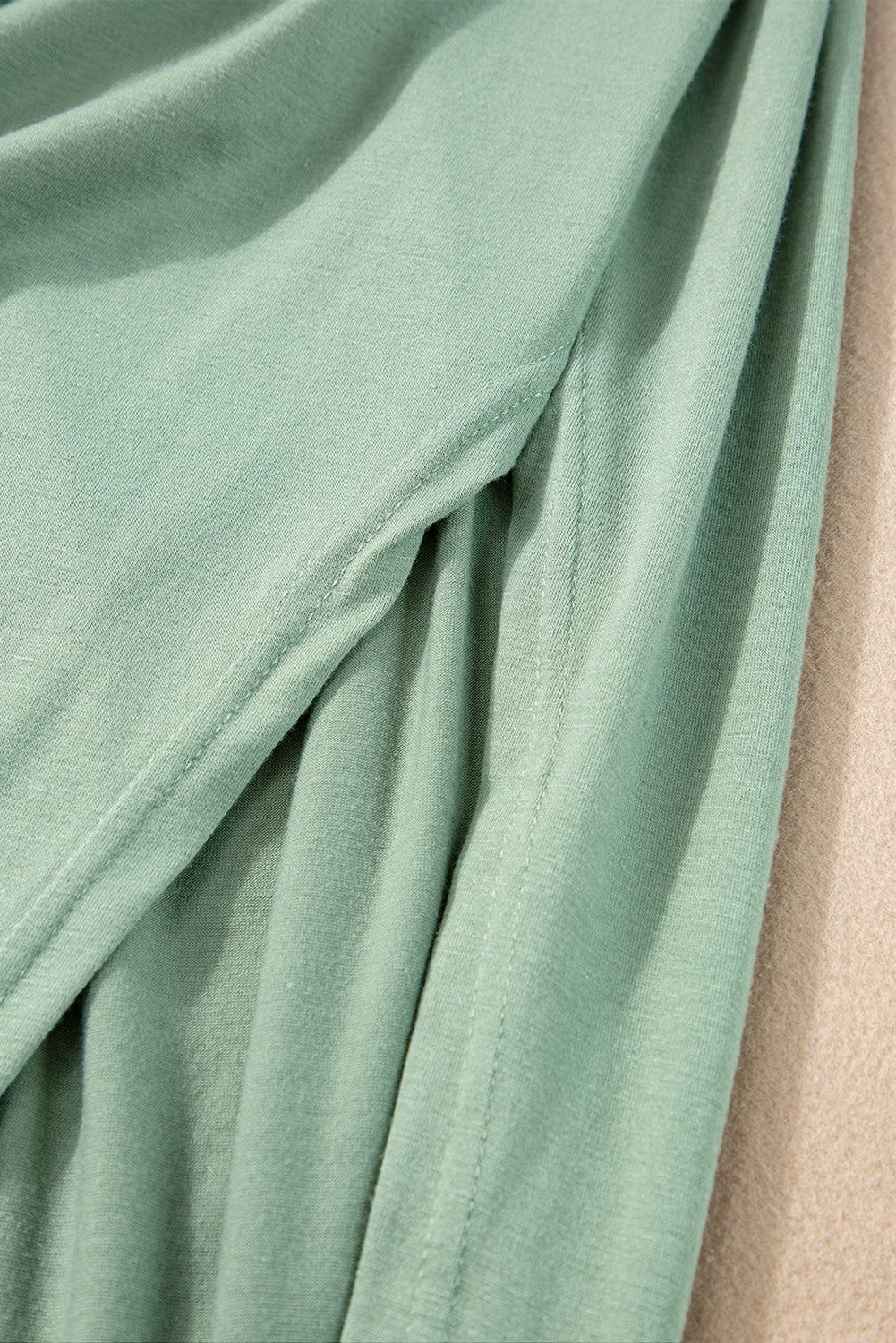 Grass Green V Neck Hidden Pocket Splits Maxi T-shirt Dress-14