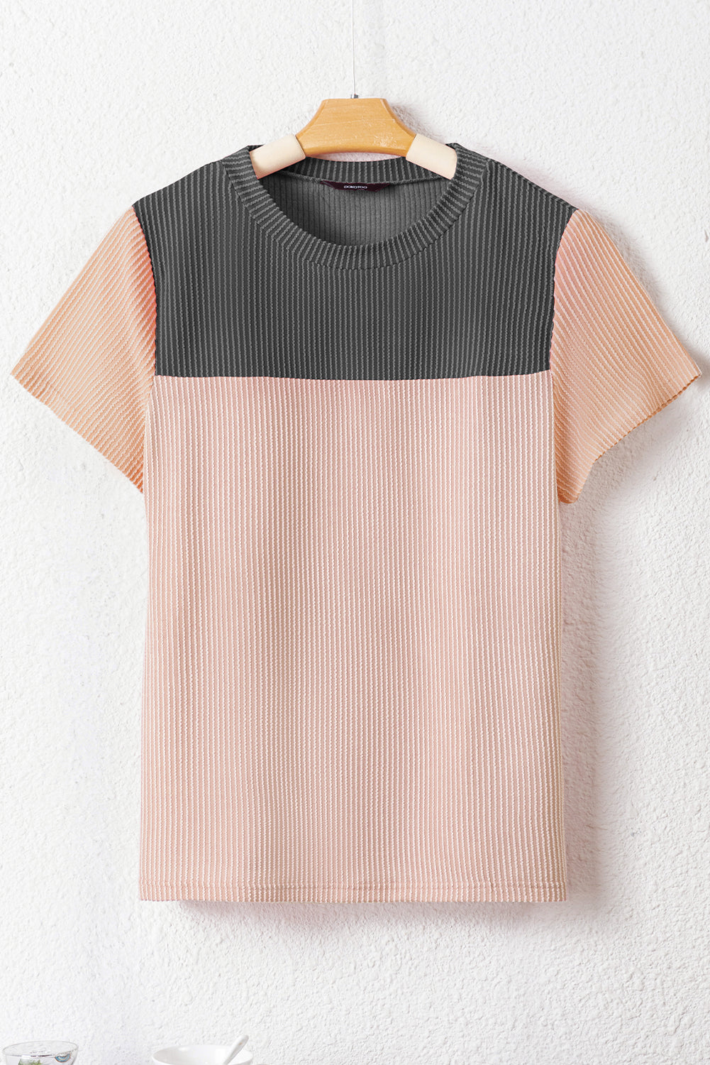 Black Rib Textured Colorblock T Shirt-10
