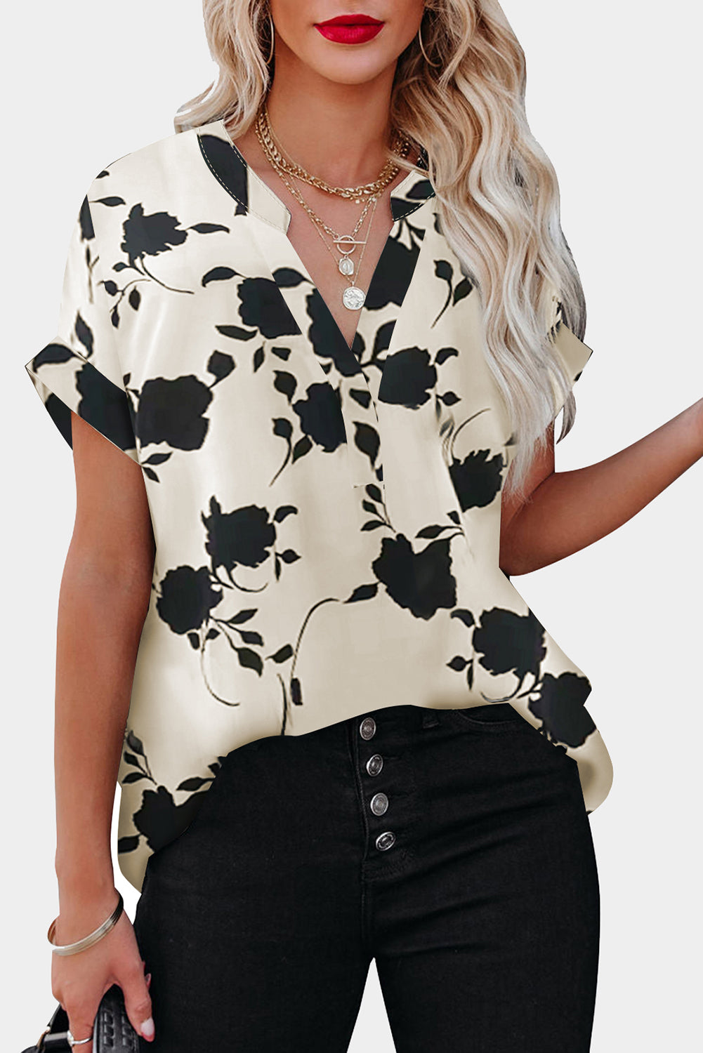 ΑΜΕΣΑ ΔΙΑΘΕΣΙΜΟ: εκρού φλοράλ κοντομάνικο μπλουζάκι ELVIE APRICOT