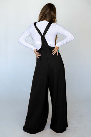 Black Knotted Straps Patch Pocket Wide Leg Jumpsuit-1