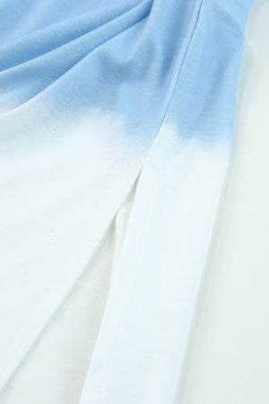 Sky Blue Spaghetti Strap Tie Dye Slit Maxi Dress-12