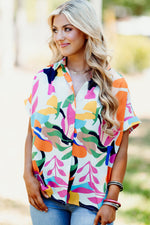 Multicolour Abstract Leafy Print Short Sleeve Shirt-4