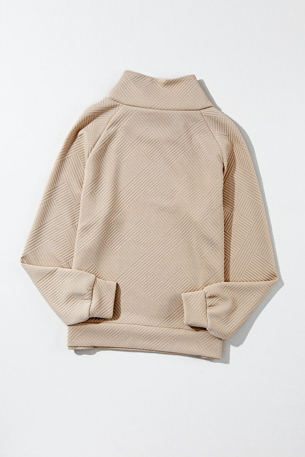 Apricot  Asymmetric Buttons Detail High Neck Textured Sweatshirt-4