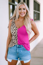 Rose Leopard Patchwork Tie Strap Tank Top-3