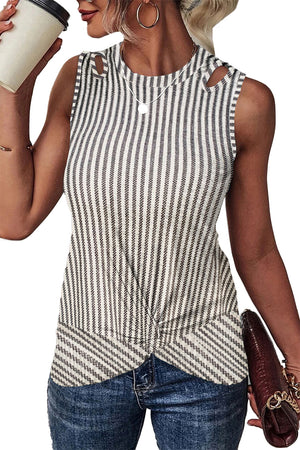 Gray Striped Cutout Twist Front Tank Top-10