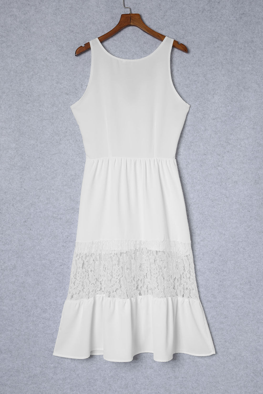 White Lace Crochet Patchwork Sleeveless Long Dress-5