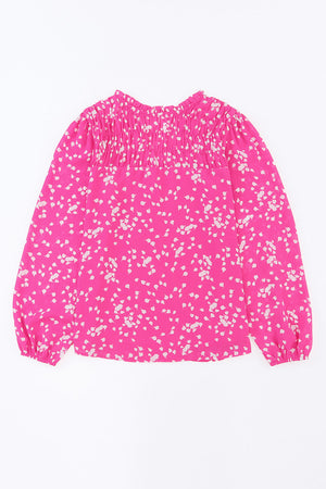 Pink Split Neck Fall Printed Crinkled Blouse-11