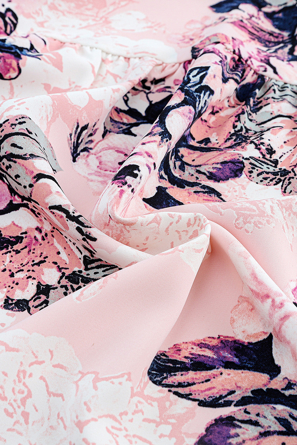 Pink Floral Puff Sleeve High Waist Maxi Dress-14