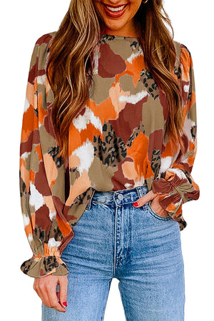 Abstract Printed Long Sleeve Blouse-2