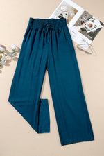 Blue Drawstring Elastic Waist Casual Wide Leg Pants-6