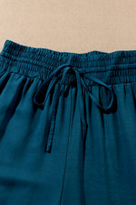 Blue Drawstring Elastic Waist Casual Wide Leg Pants-8