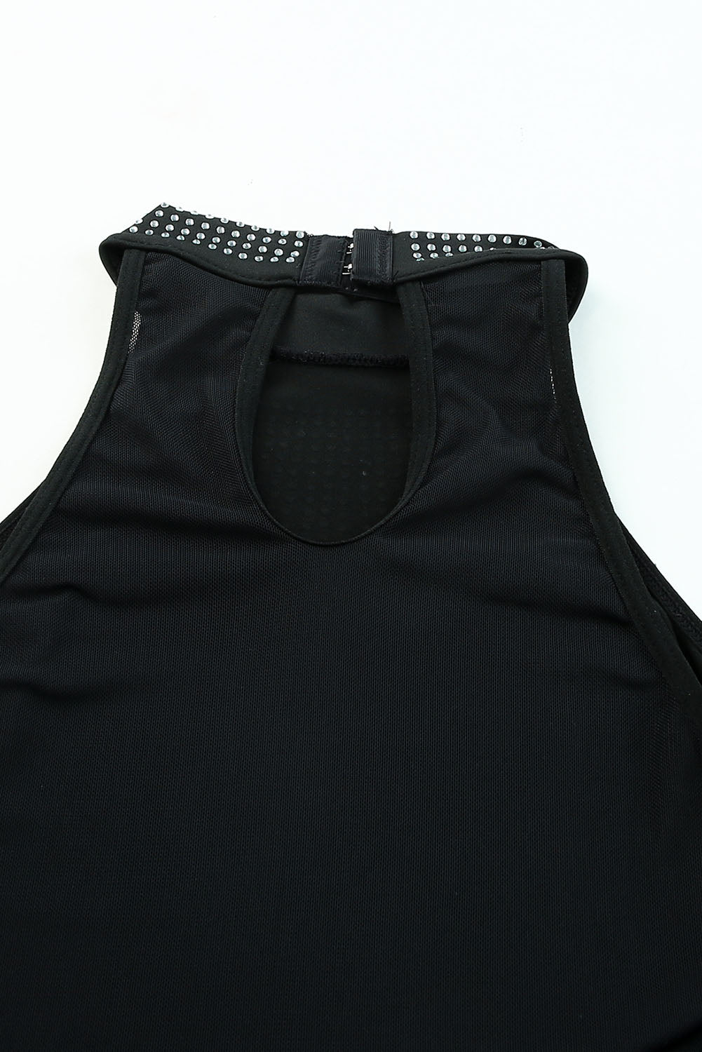 Black High Neck Sleeveless Diamante Bodysuit-16