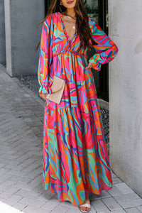 Multicolor Wild Lotus Ruffle Tiered Maxi Dress-0