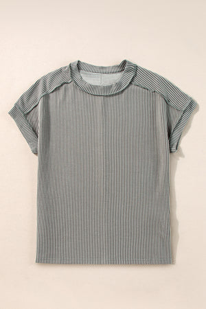 Medium Grey Textured Knit Exposed Stitching T-shirt-5