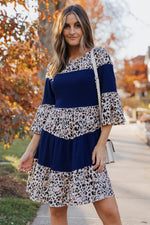 Leopard Splicing High Waist Long Sleeve Dress-6