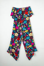 Red Mix Tropical Print Strapless Ruffled Jumpsuit-3