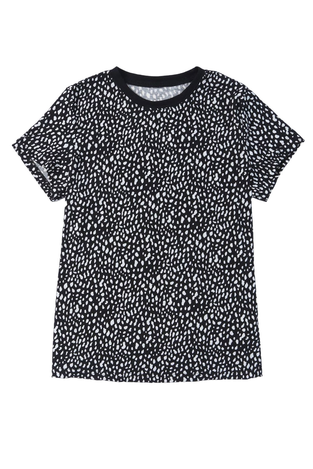 Black Cheetah Print O-neck Short Sleeve T Shirt-10