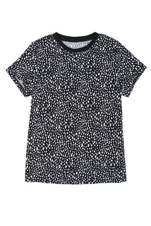 Black Cheetah Print O-neck Short Sleeve T Shirt-10