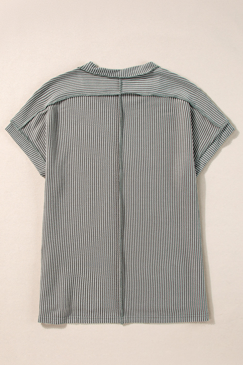 Medium Grey Textured Knit Exposed Stitching T-shirt-6