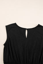 Black Shirred High Waist Sleeveless V Neck Jumpsuit-10