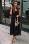 Black Lace Smocked Bodice Sleeveless Midi Dress-7