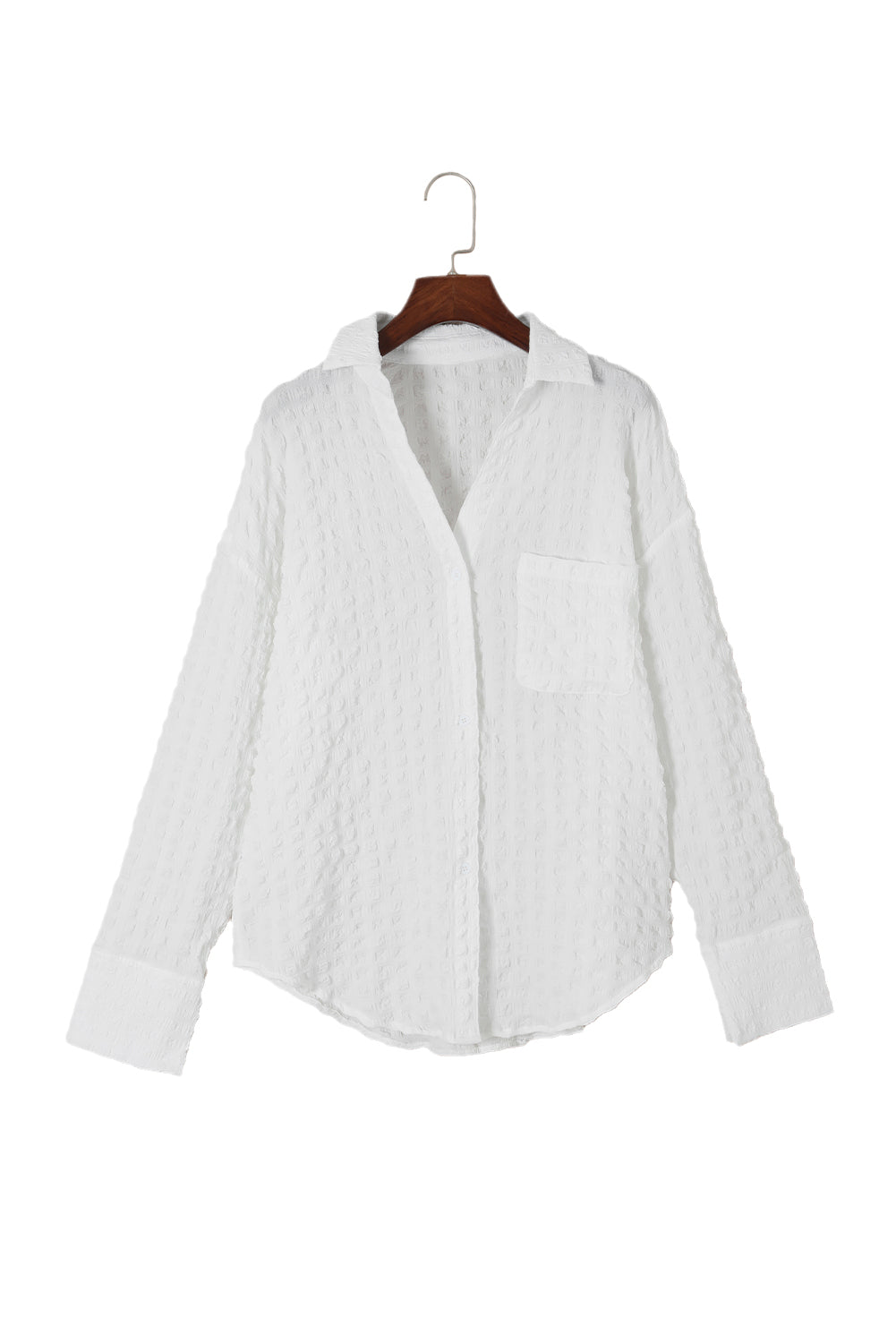 White Crinkled Plaid Textured Shirt-17