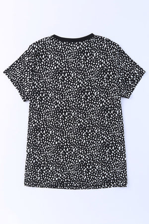 Black Cheetah Print O-neck Short Sleeve T Shirt-5