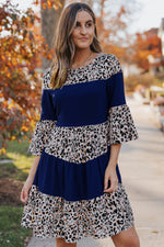 Leopard Splicing High Waist Long Sleeve Dress-5