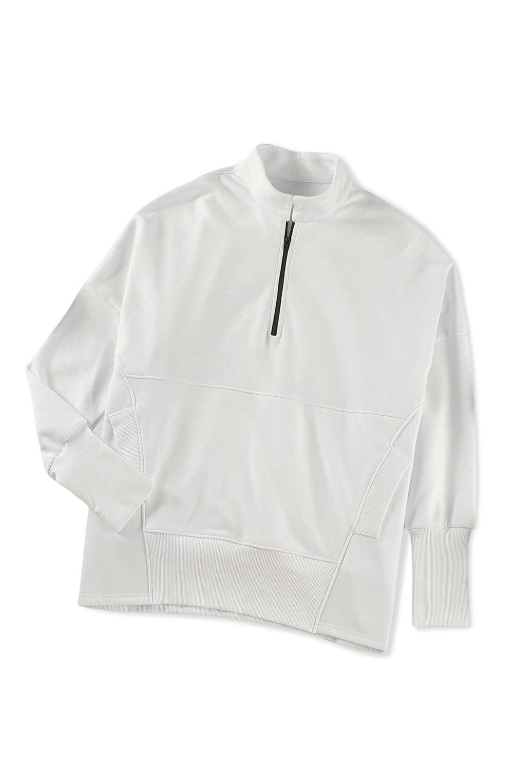 White Oversized Quarter-Zip Pullover Sweatshirt-13