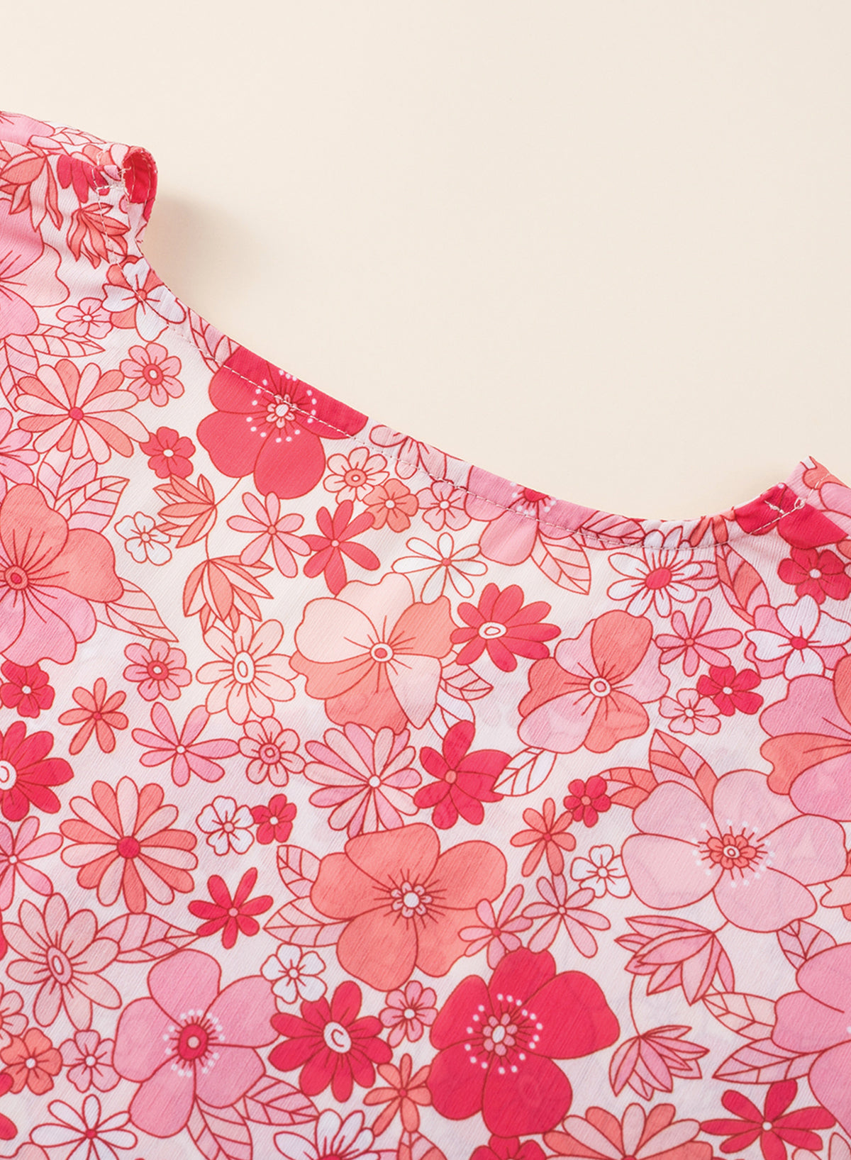 Pink Boho Floral V Neck Kimono Style Blouse-16
