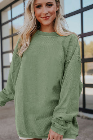 Green Ribbed Corded Oversized Sweatshirt-3