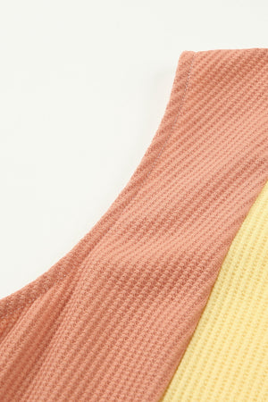 Multicolor Color Block V-Neck Waffle Knit Tank Top-11