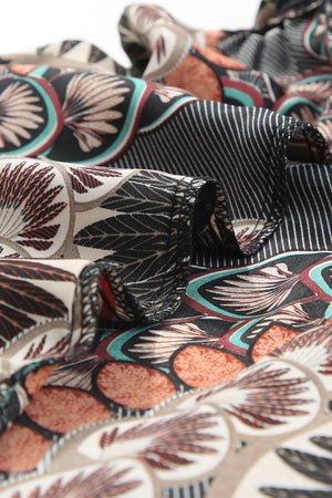 Black Mixed Floral Geometric Print Ruffled Long Sleeve Blouse-13