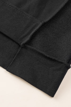 Black Oversized Exposed Seam Henley Sweatshirt-9
