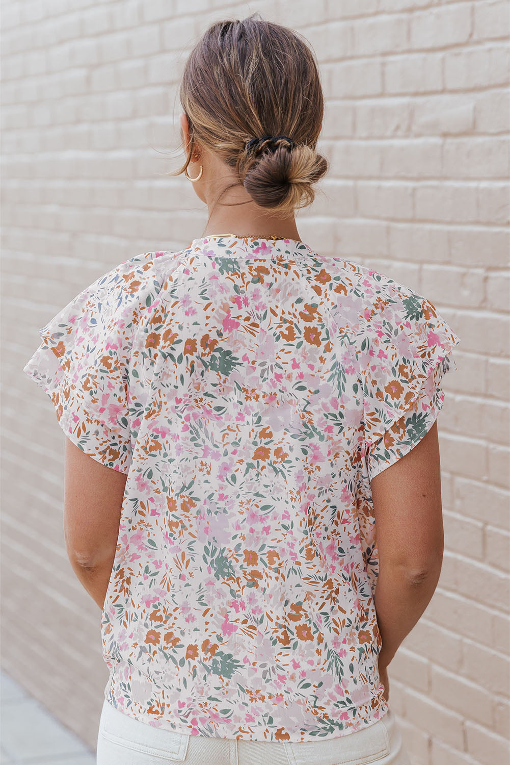 Multicolor Floral Mandarin Collar Top-8