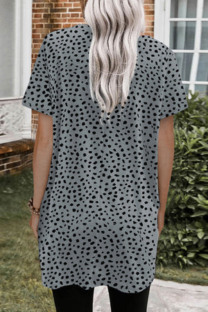 Gray Leopard Print Side Pockets Tunic Top-1