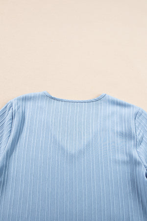 Beau Blue Ruffled Half Sleeve V Neck Textured Top-9