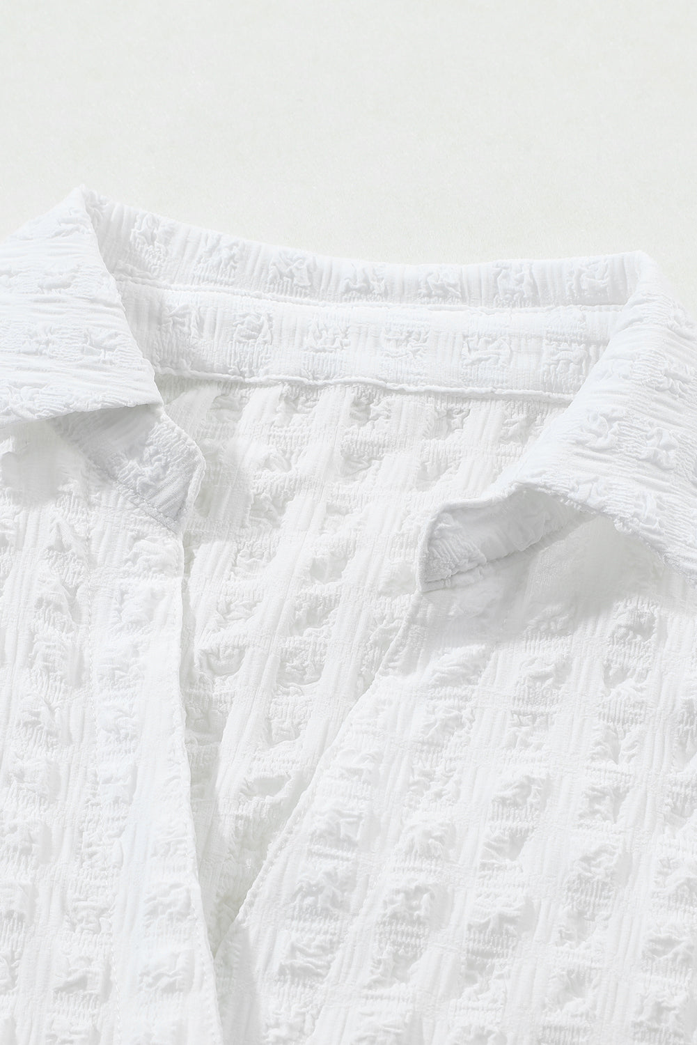 White Crinkled Plaid Textured Shirt-12