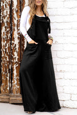 Black Knotted Straps Patch Pocket Wide Leg Jumpsuit-0