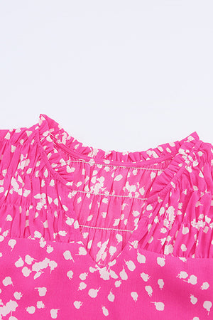 Pink Split Neck Fall Printed Crinkled Blouse-12