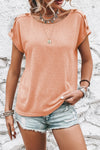 Apricot Pink Button Detail Batwing Sleeve Casual Tee-0