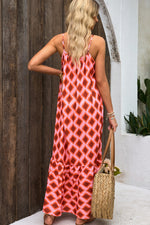 Red Geometric Print Loose Fit Sleeveless Maxi Dress-1