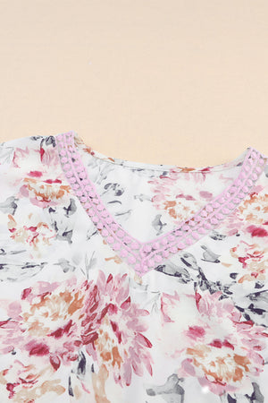Pink Floral Print Lace Splicing Sleeveless Blouse-7