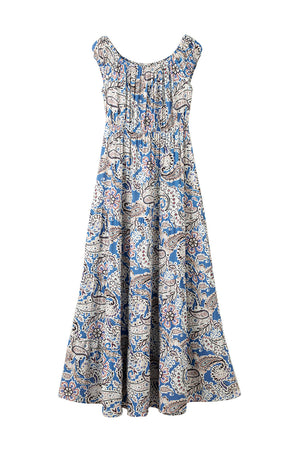 Blue Boho Paisley Print Off Shoulder Maxi Dress-19