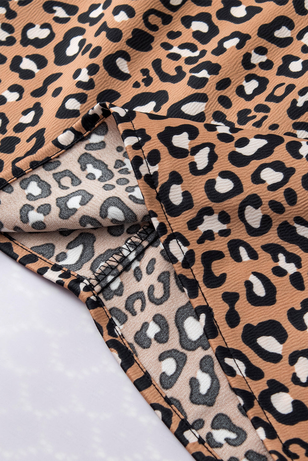 Chestnut Leopard Print Ruffle Wide Sleeve Blouse-9