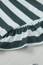 Sea Green Striped V Neck Ruffle Sleeve Top-12